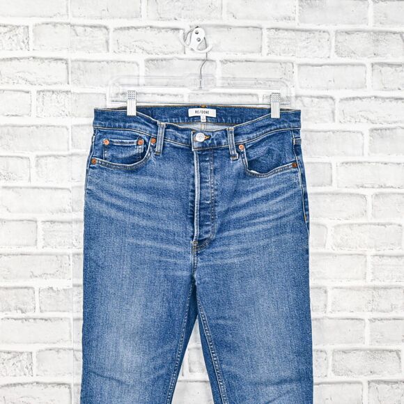 RE/DONE Women's 90s High Rise Ankle Crop Denim Jeans Distressed size 31 - Picture 4 of 13
